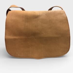 Vintage 1970s 1980s Genuine Leather Bag Purse Tan Flap Shoulder